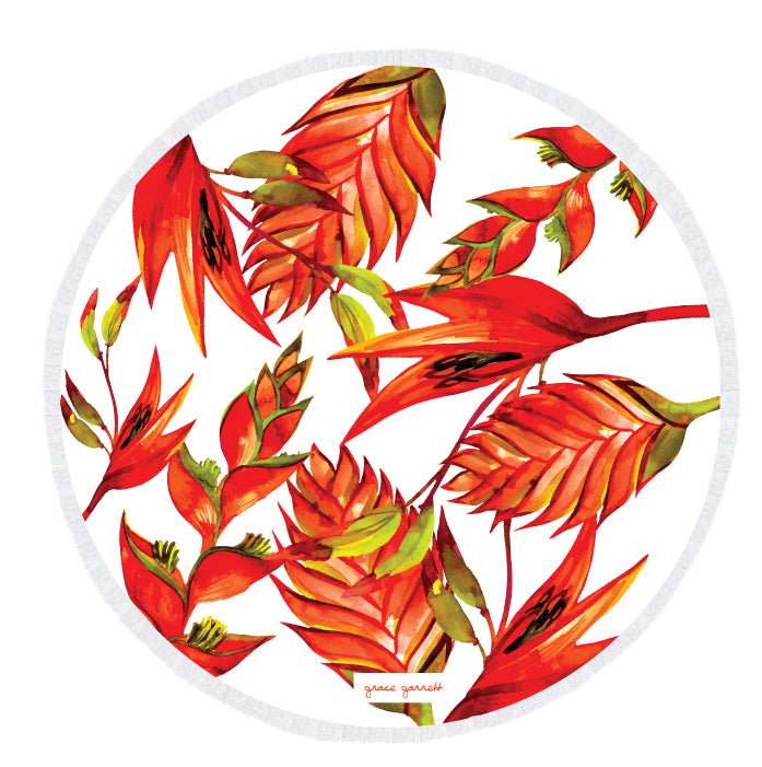 GINGER FLORAL ROUND TOWEL TANGERINE image 1