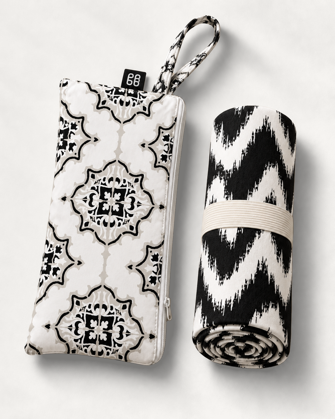 Gypsy Chevron quick dry towel rolled with matching zip pouch by Grace Garrett