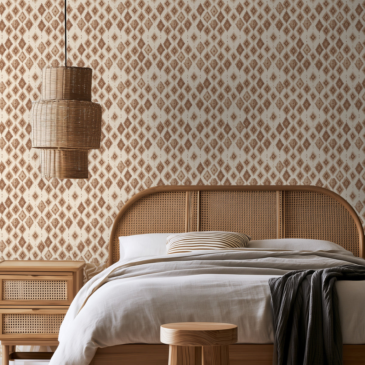 Molonglo Lichen Original wallpaper in a bedroom – Grace Garrett
