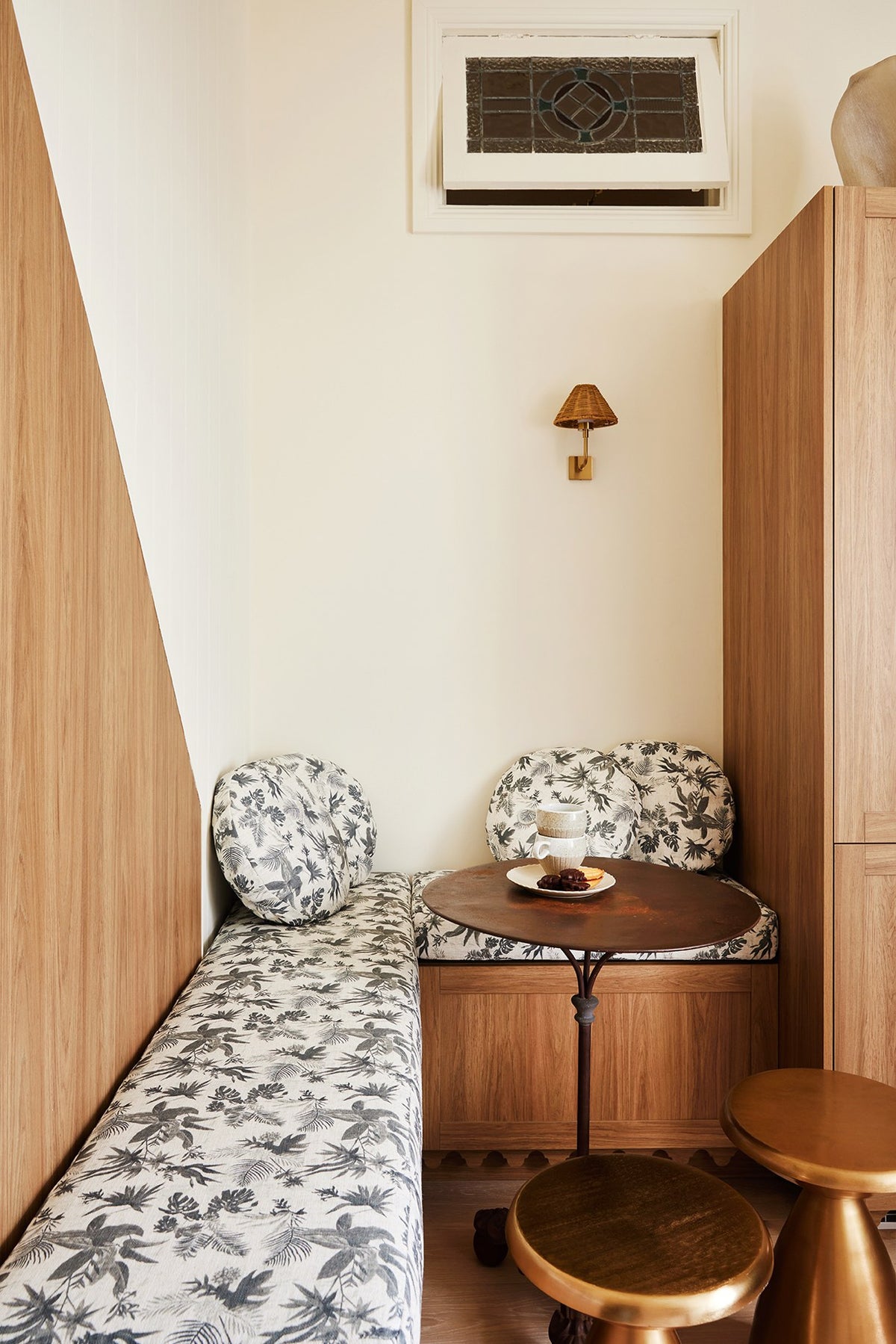 Boheme Paradise round cushions in a cosy kitchen nook, The Petite Pad