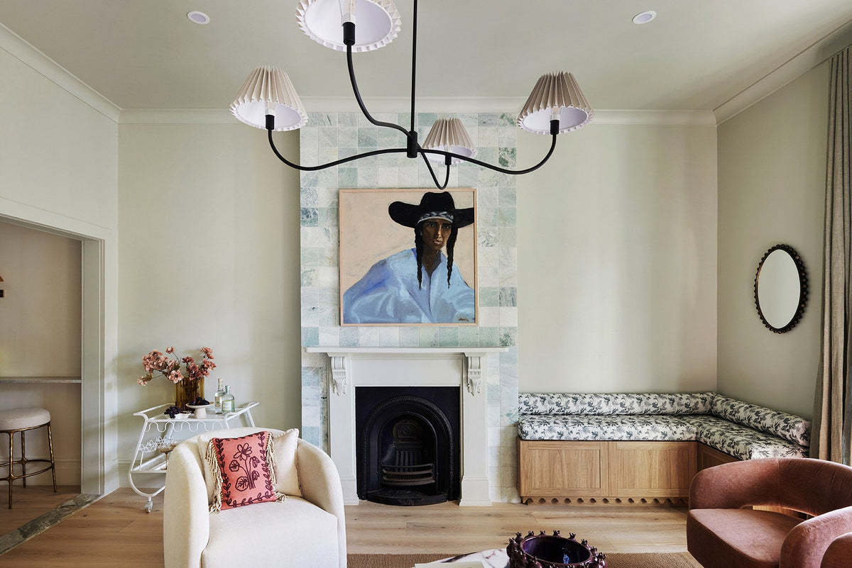 The Petite Pad living room by Three Birds Renovations with Grace Garrett Boheme Paradise window seat