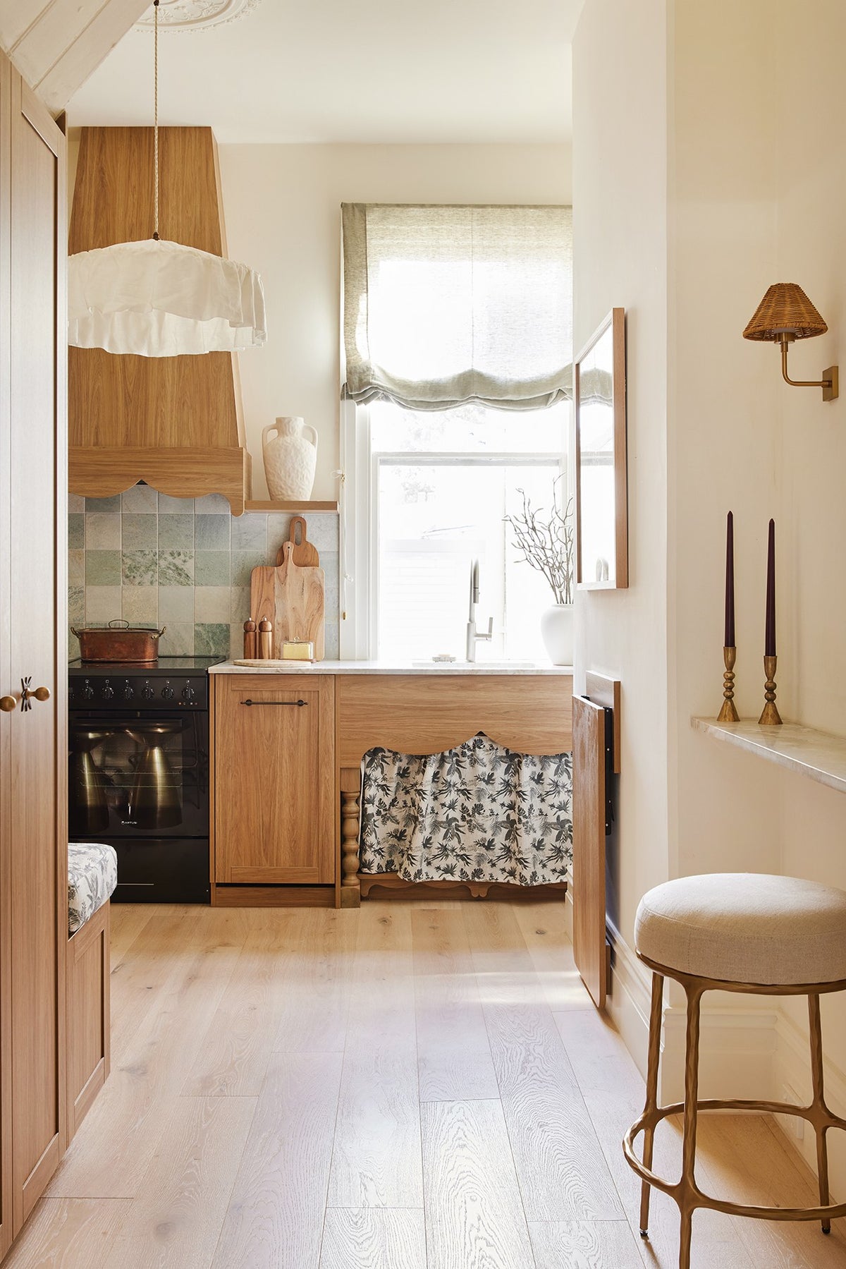 The Petite Pad kitchen with a Boheme Paradise sink skirt